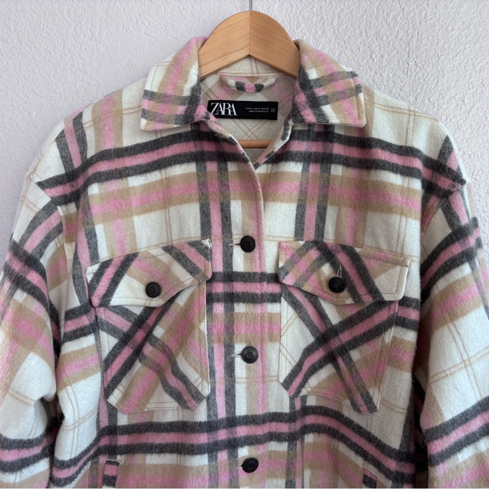 Zara Pastel Plaid Utility Jacket Shacket Oversized Size S - Picture 11 of 12
